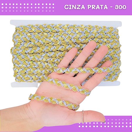 Fita Galão Passamanaria - 12mm - Ref:Galao-49 - Rolo C/20 Mts Cor:Cinza-Prata-300