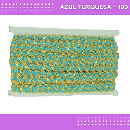 Fita Galão Passamanaria - 12mm - Ref:Galao-49 - Rolo C/20 Mts Cor:Azul-Turquesa-199
