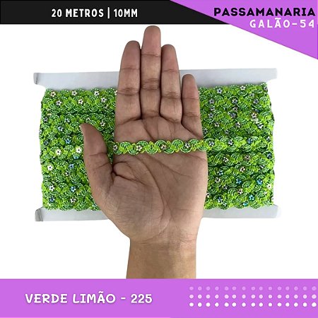 Fita Galão Passamanaria Ref:Galao-54-10mm - Rolo C/20 Mts Cor:Verde-Limao-225