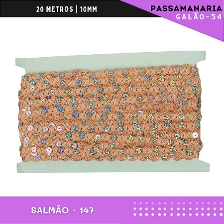 Fita Galão Passamanaria Ref:Galao-54-10mm - Rolo C/20 Mts Cor:Salmao-147