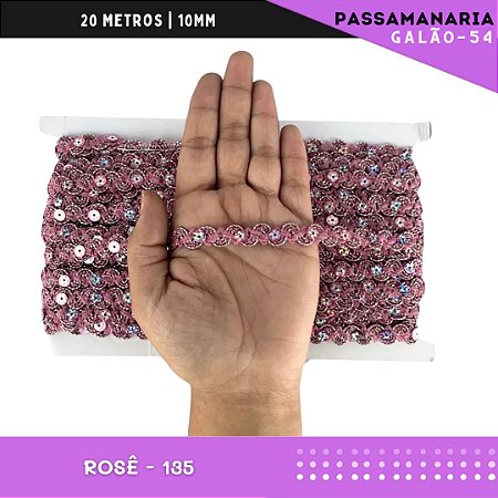 Fita Galão Passamanaria Ref:Galao-54-10mm - Rolo C/20 Mts Cor:Rose-135