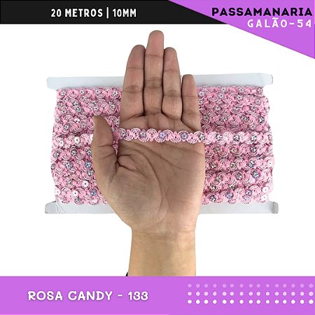 Fita Galão Passamanaria Ref:Galao-54-10mm - Rolo C/20 Mts Cor:Rosa-Candy-133