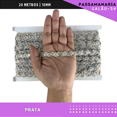 Fita Galão Passamanaria Ref:Galao-54-10mm - Rolo C/20 Mts Cor:Prata