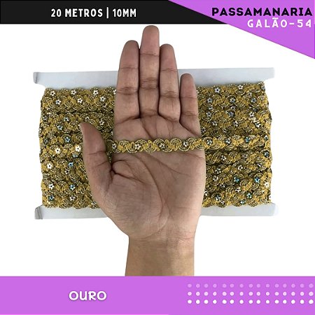 Fita Galão Passamanaria Ref:Galao-54-10mm - Rolo C/20 Mts Cor:Ouro