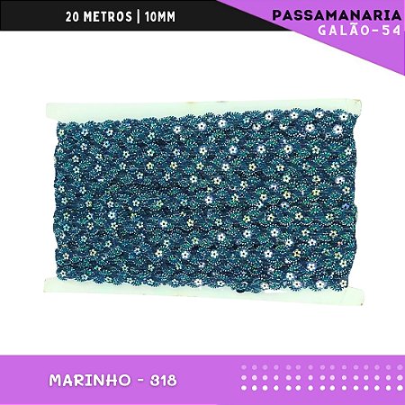 Fita Galão Passamanaria Ref:Galao-54-10mm - Rolo C/20 Mts Cor:Marinho-318