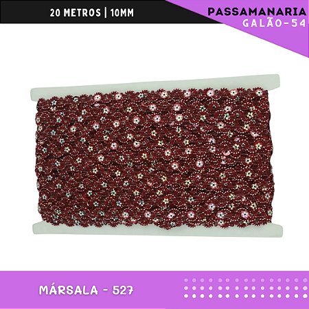 Fita Galão Passamanaria Ref:Galao-54-10mm - Rolo C/20 Mts Cor:Marsala-527