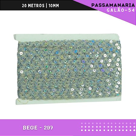 Fita Galão Passamanaria Ref:Galao-54-10mm - Rolo C/20 Mts Cor:Bege-297