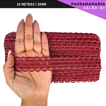 Fita Galão Passamanaria Ref:Galao-80 -30mm - Rolo C/20 Mts Cor:Vermelho-145