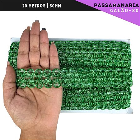 Fita Galão Passamanaria Ref:Galao-80 -30mm - Rolo C/20 Mts Cor:Verde-Bandeira-540