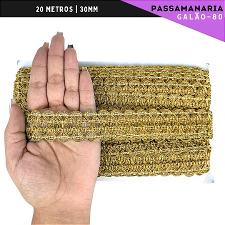 Fita Galão Passamanaria Ref:Galao-80 -30mm - Rolo C/20 Mts Cor:Ouro