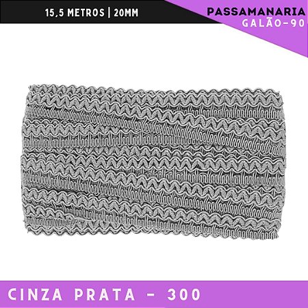 Fita Galão Passamanaria Galao-90 - 20mm - Rolo C/15,5 Mts Cor: Cinza-Prata-300