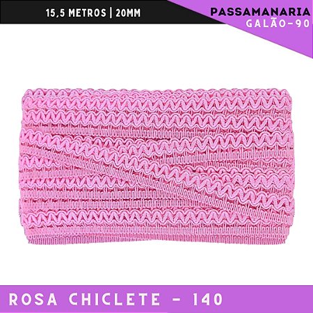 Fita Galão Passamanaria Galao-90 - 20mm - Rolo C/15,5 Mts Cor:Rosa-Chiclete-140