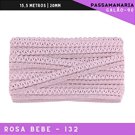 Fita Galão Passamanaria Galao-90 - 20mm - Rolo C/15,5 Mts Cor:Rosa-Bebe-132