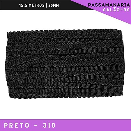 Fita Galão Passamanaria Galao-90 - 20mm - Rolo C/15,5 Mts Cor:Preto-310