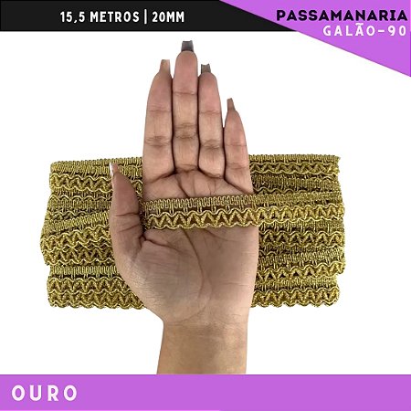 Fita Galão Passamanaria Galao-90 - 20mm - Rolo C/15,5 Mts Cor:Ouro