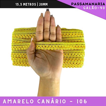 Fita Galão Passamanaria Galao-90 - 20mm - Rolo C/15,5 Mts Cor:Amarelo-Canario-106