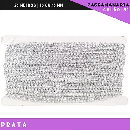 Fita Galão Passamanaria 10mm - Galao-91 - Rolo C/20 Mts Cor:Prata