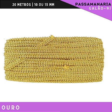 Fita Galão Passamanaria 10mm - Galao-91 - Rolo C/20 Mts Cor:Ouro