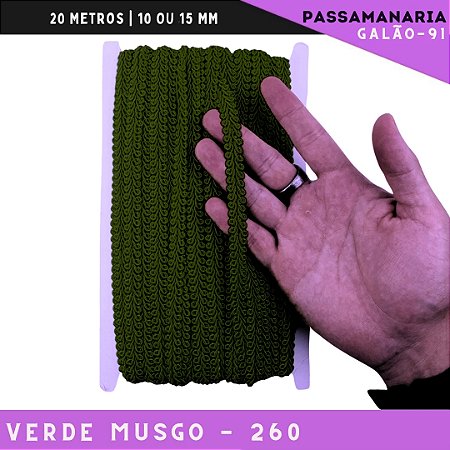 Fita Galão Passamanaria 10mm - Galao-91 - Rolo C/20 Mts Cor:Verde-Musgo-260