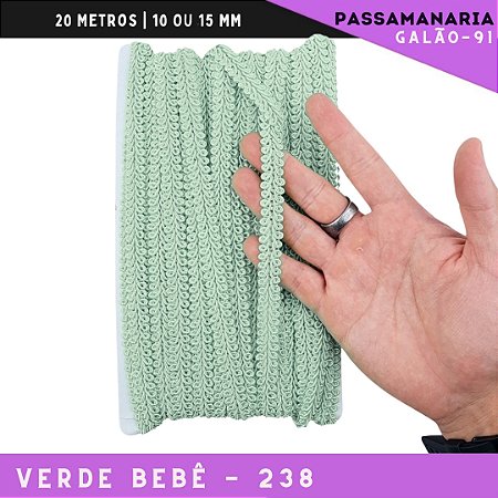 Fita Galão Passamanaria 10mm - Galao-91 - Rolo C/20 Mts Cor:Verde-Bebe-238