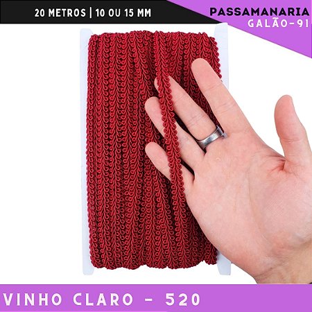 Fita Galão Passamanaria 10mm - Galao-91 - Rolo C/20 Mts Cor:Vinho-Claro-520