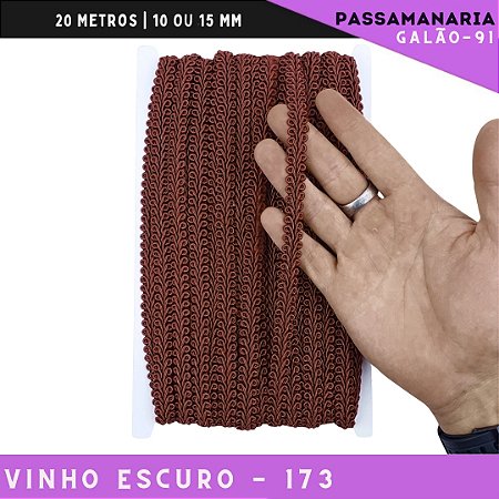 Fita Galão Passamanaria 10mm - Galao-91 - Rolo C/20 Mts Cor:Vinho-173
