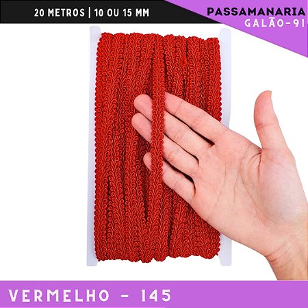 Fita Galão Passamanaria 10mm - Galao-91 - Rolo C/20 Mts Cor:Vermelho-145