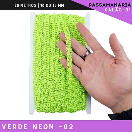 Fita Galão Passamanaria 10mm - Galao-91 - Rolo C/20 Mts Cor:Verde-Neon-02