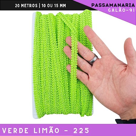 Fita Galão Passamanaria 10mm - Galao-91 - Rolo C/20 Mts Cor:Verde-Limao-225