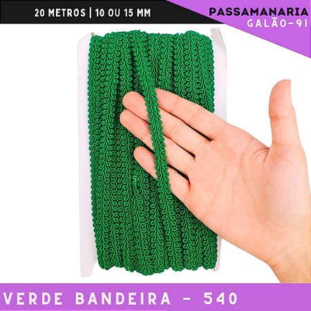 Fita Galão Passamanaria 10mm - Galao-91 - Rolo C/20 Mts Cor:Verde-Bandeira-540