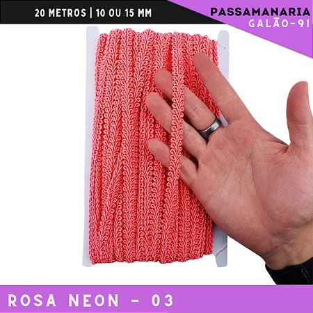 Fita Galão Passamanaria 10mm - Galao-91 - Rolo C/20 Mts Cor:Rosa-Neon-03