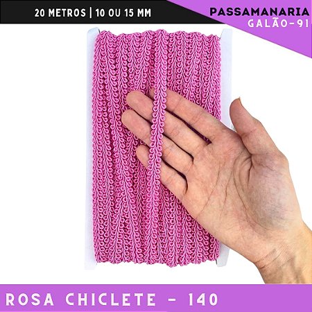Fita Galão Passamanaria 10mm - Galao-91 - Rolo C/20 Mts Cor:Rosa-Chiclete-140