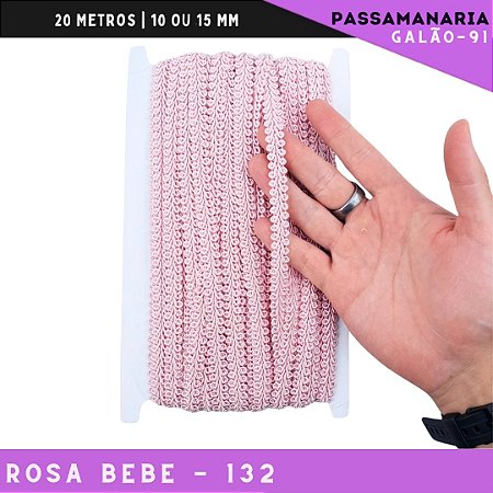 Fita Galão Passamanaria 10mm - Galao-91 - Rolo C/20 Mts Cor:Rosa-Bebe-132