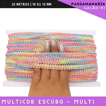 Fita Galão Passamanaria 10mm - Galao-91 - Rolo C/20 Mts Cor:Mult-Escuro