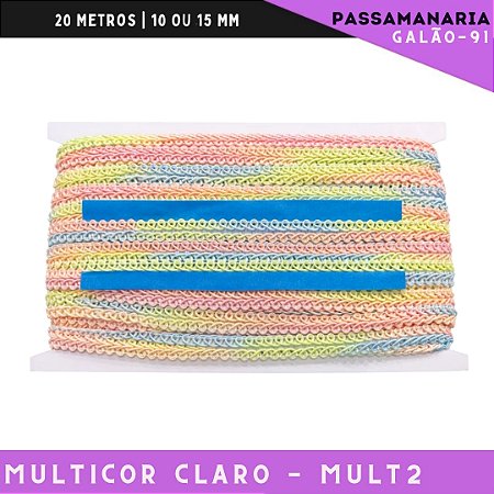Fita Galão Passamanaria 10mm - Galao-91 - Rolo C/20 Mts Cor:Mult-Claro