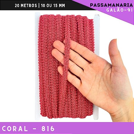 Fita Galão Passamanaria 10mm - Galao-91 - Rolo C/20 Mts Cor:Coral-816