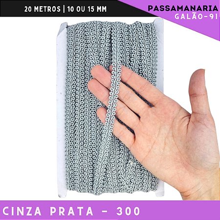 Fita Galão Passamanaria 10mm - Galao-91 - Rolo C/20 Mts Cor:Cinza-Prata-300