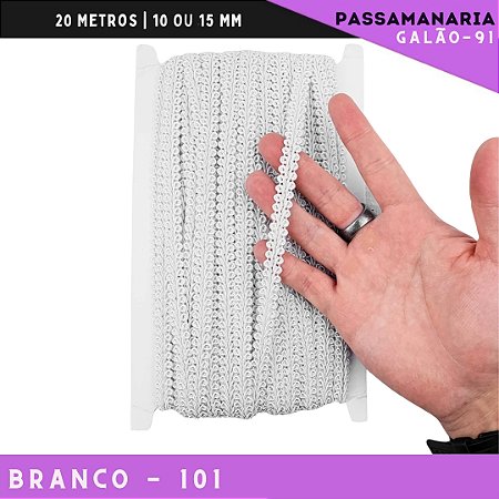 Fita Galão Passamanaria 10mm - Galao-91 - Rolo C/20 Mts Cor:Branco-101