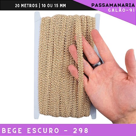 Fita Galão Passamanaria 10mm - Galao-91 - Rolo C/20 Mts Cor:Bege-Escuro-298