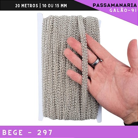 Fita Galão Passamanaria 10mm - Galao-91 - Rolo C/20 Mts Cor:Bege-297