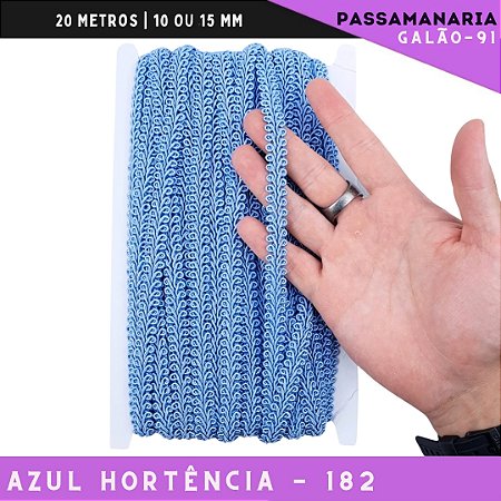 Fita Galão Passamanaria 10mm - Galao-91 - Rolo C/20 Mts Cor:Azul-Hortencia-182