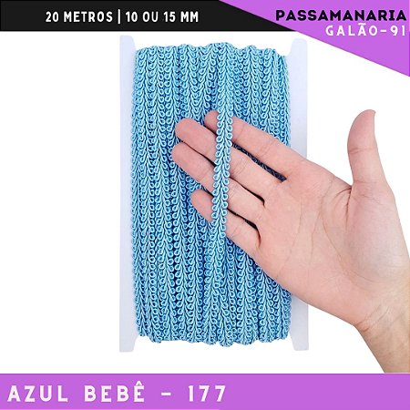 Fita Galão Passamanaria 10mm - Galao-91 - Rolo C/20 Mts Cor:Azul-Bebe-177