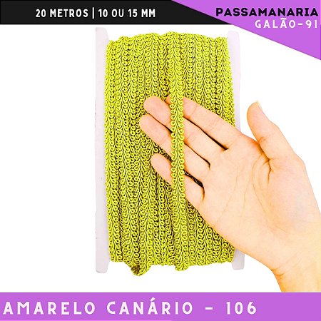 Fita Galão Passamanaria 10mm - Galao-91 - Rolo C/20 Mts Cor:Amarelo-Canario-106