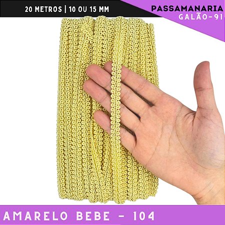 Fita Galão Passamanaria 10mm - Galao-91 - Rolo C/20 Mts Cor:Amarelo-Bebe-104