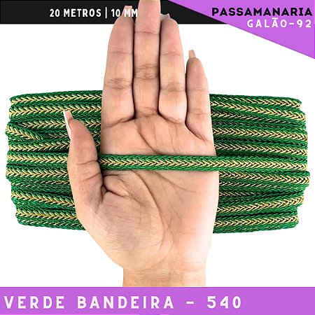 Fita Galão Passamanaria 10mm - Galao-92 - Rolo C/20 Mts Cor:Verde-Bandeira-540