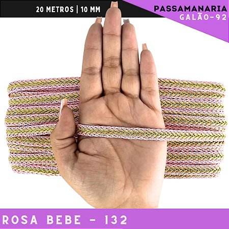 Fita Galão Passamanaria 10mm - Galao-92 - Rolo C/20 Mts Cor:Rosa-Bebe-132
