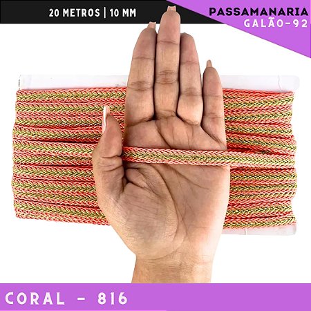 Fita Galão Passamanaria 10mm - Galao-92 - Rolo C/20 Mts Cor:Coral-816