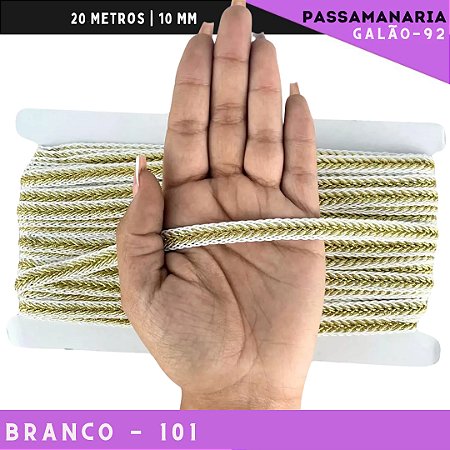 Fita Galão Passamanaria 10mm - Galao-92 - Rolo C/20 Mts Cor:Branco-101