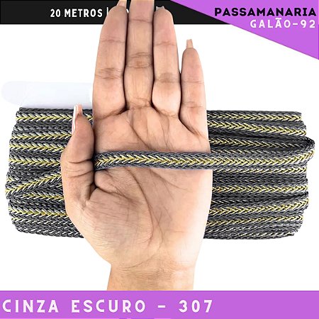Fita Galão Passamanaria 10mm - Galao-92 - Rolo C/20 Mts Cor:Cinza-Escuro-307