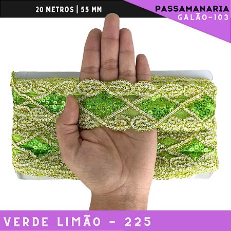 Fita Galão Passamanaria Ref:Galao-103 -55mm - Rolo C/20 Mts Cor:Verde-Limao-225